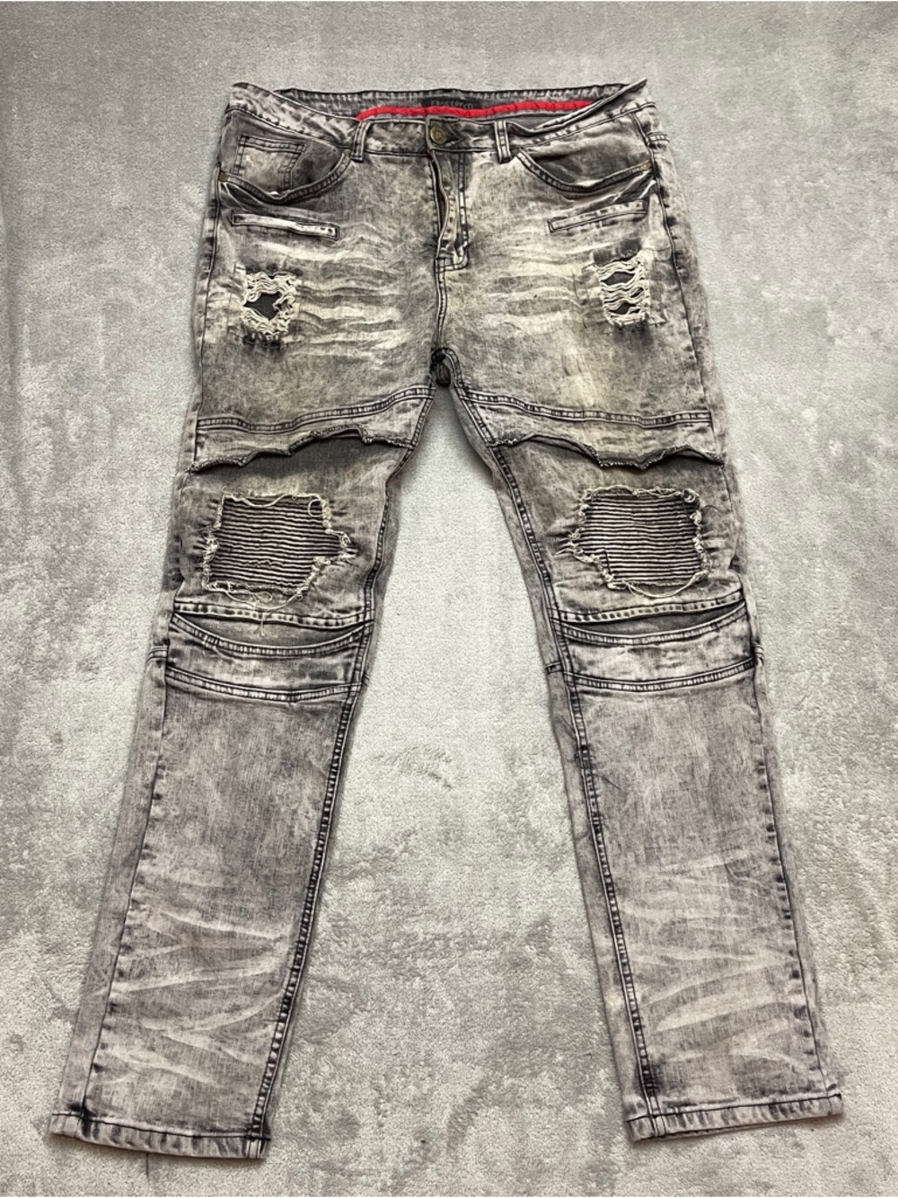 Encrypted Mens Jeans Size 38x32 Skinny Fit Denim Pants Gray Black